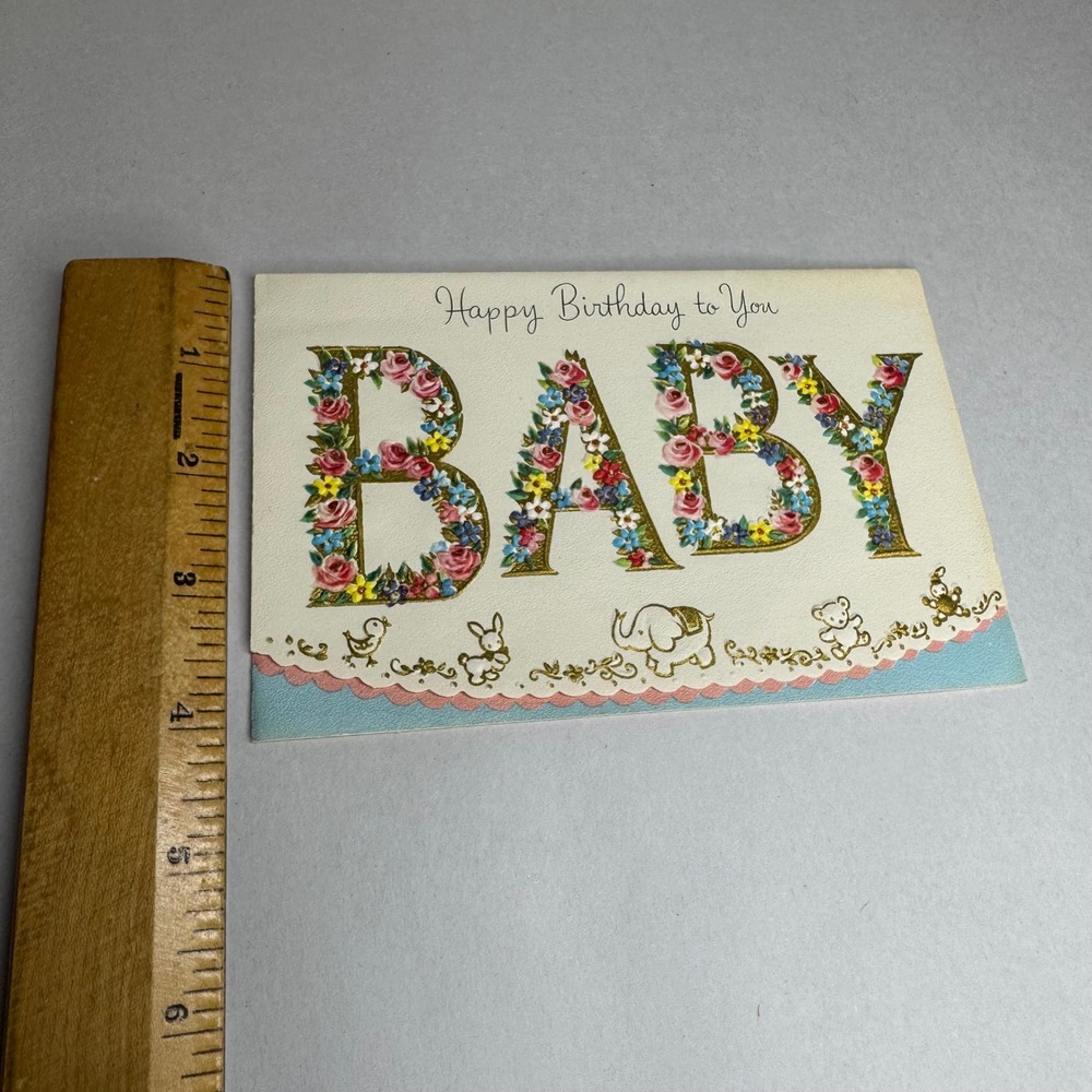 Vintage Happy Birthday to You Baby Greeting Card Floral Animals‎ B-273-81 Unused